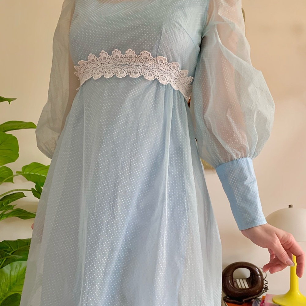 Vintage 60s sheer bishop sleeve Swiss dot maxi - Picture 5 of 5